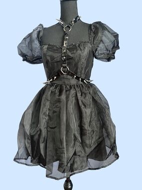 WIDOW Spiked Harness Organza Sheer Mini Dress